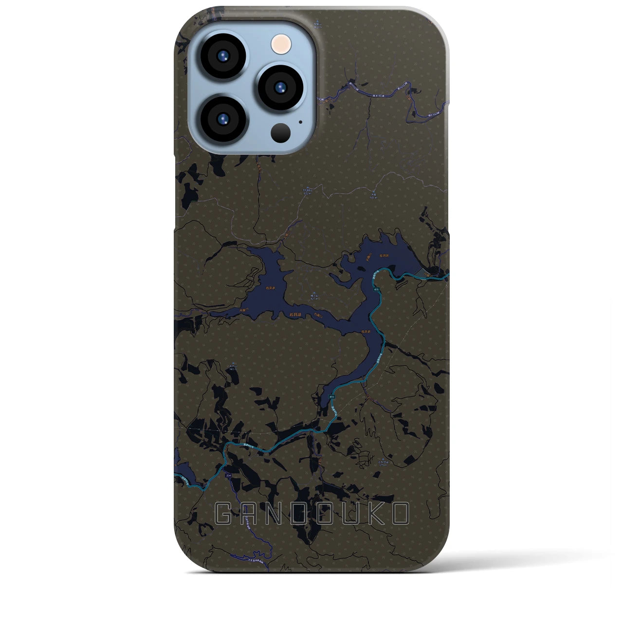 【岩洞湖】地図柄iPhoneケース（バックカバータイプ・ブラック）iPhone 13 Pro Max 用