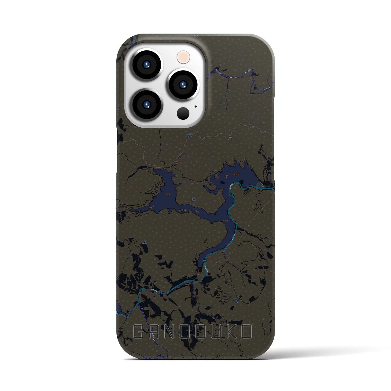 【岩洞湖】地図柄iPhoneケース（バックカバータイプ・ブラック）iPhone 13 Pro 用