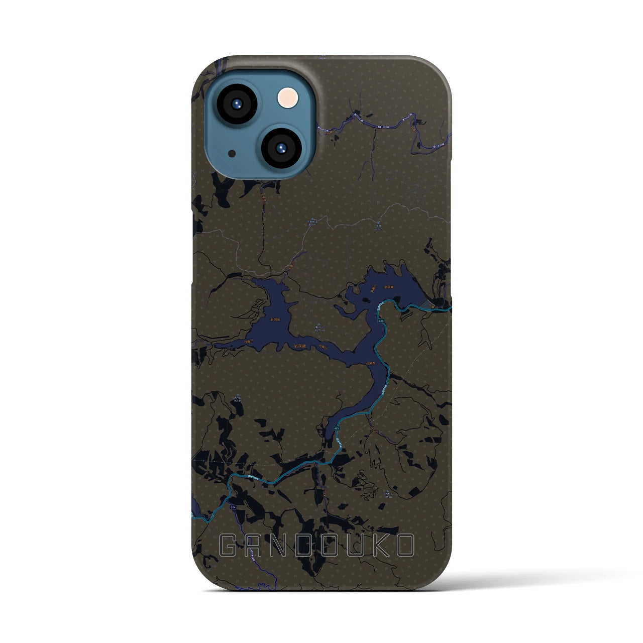 【岩洞湖】地図柄iPhoneケース（バックカバータイプ・ブラック）iPhone 13 用