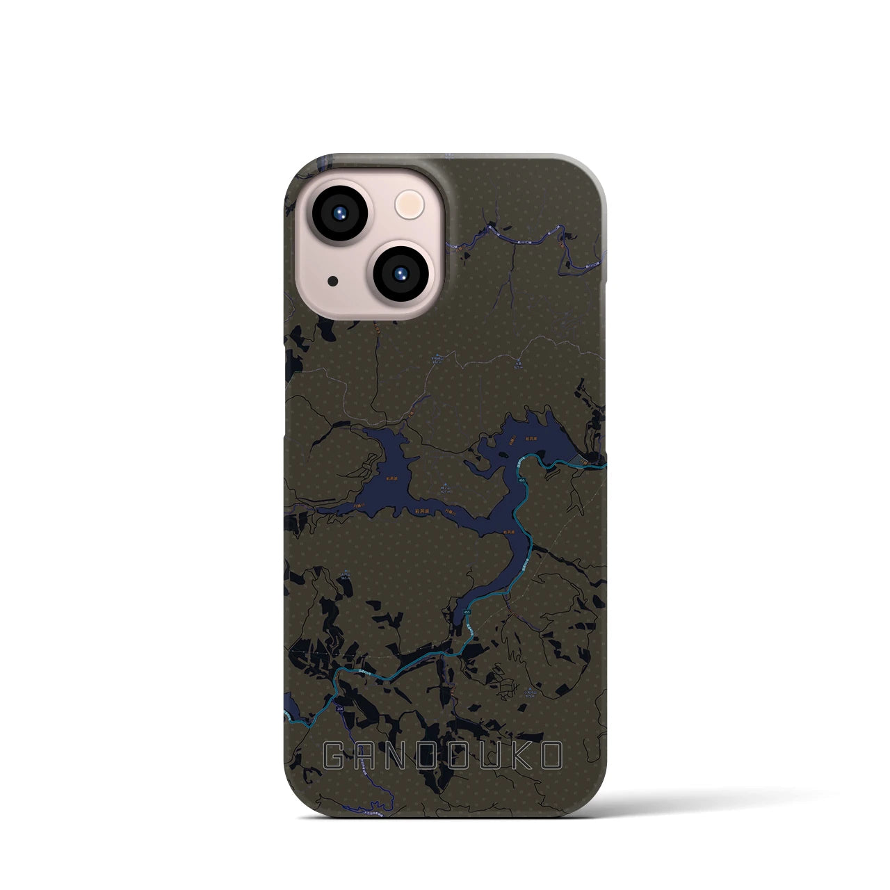 【岩洞湖】地図柄iPhoneケース（バックカバータイプ・ブラック）iPhone 13 mini 用