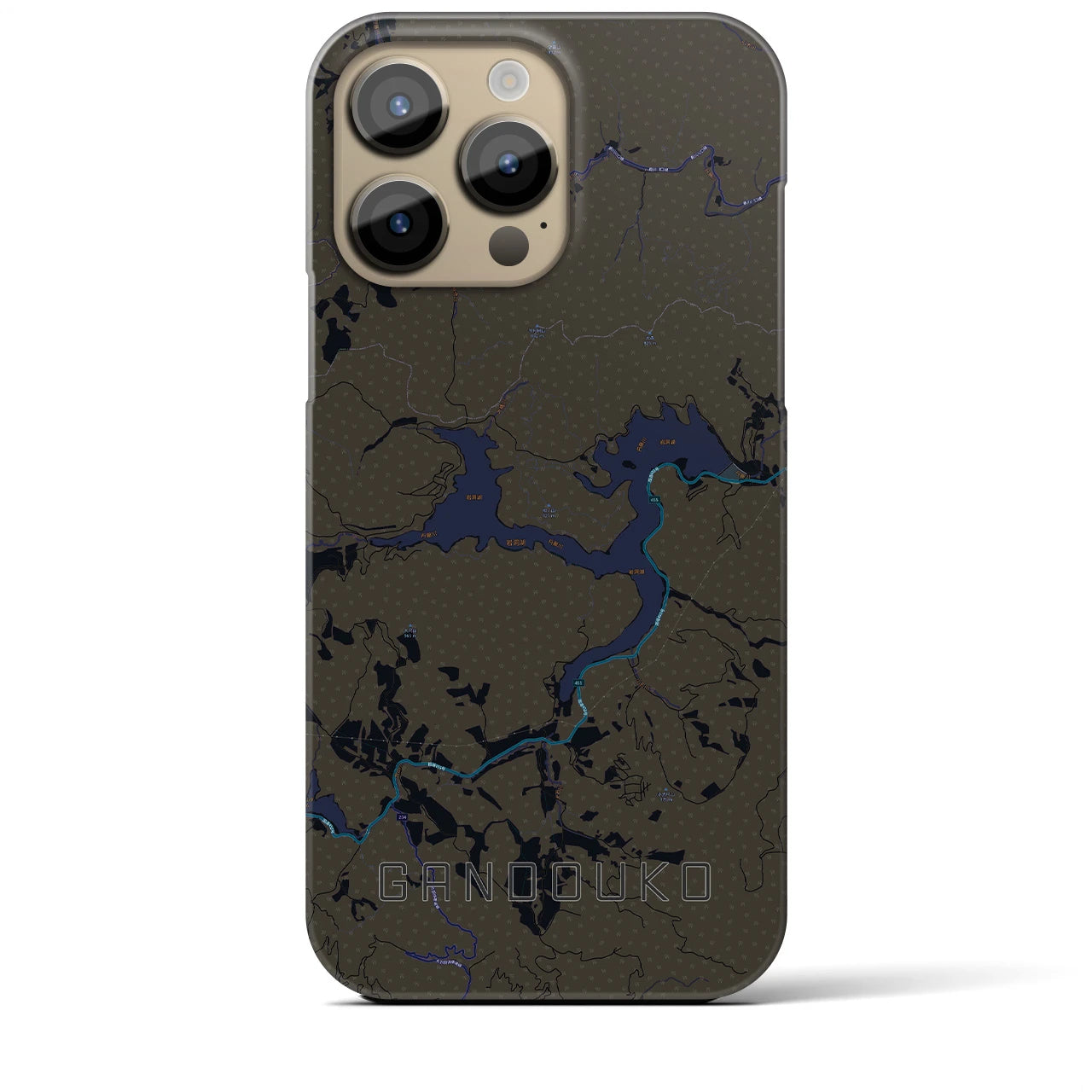【岩洞湖】地図柄iPhoneケース（バックカバータイプ・ブラック）iPhone 14 Pro Max 用