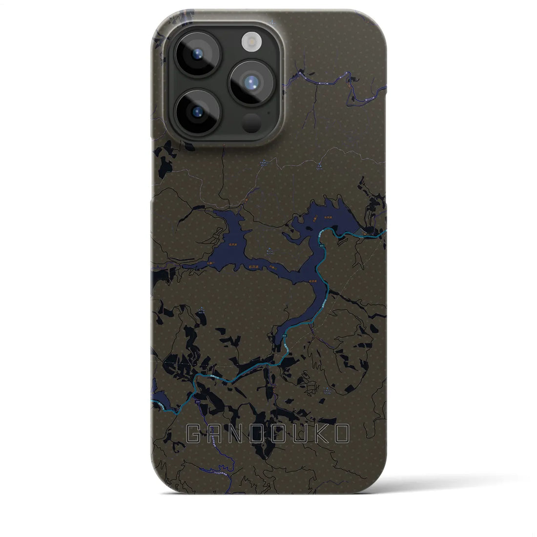 【岩洞湖】地図柄iPhoneケース（バックカバータイプ・ブラック）iPhone 15 Pro Max 用