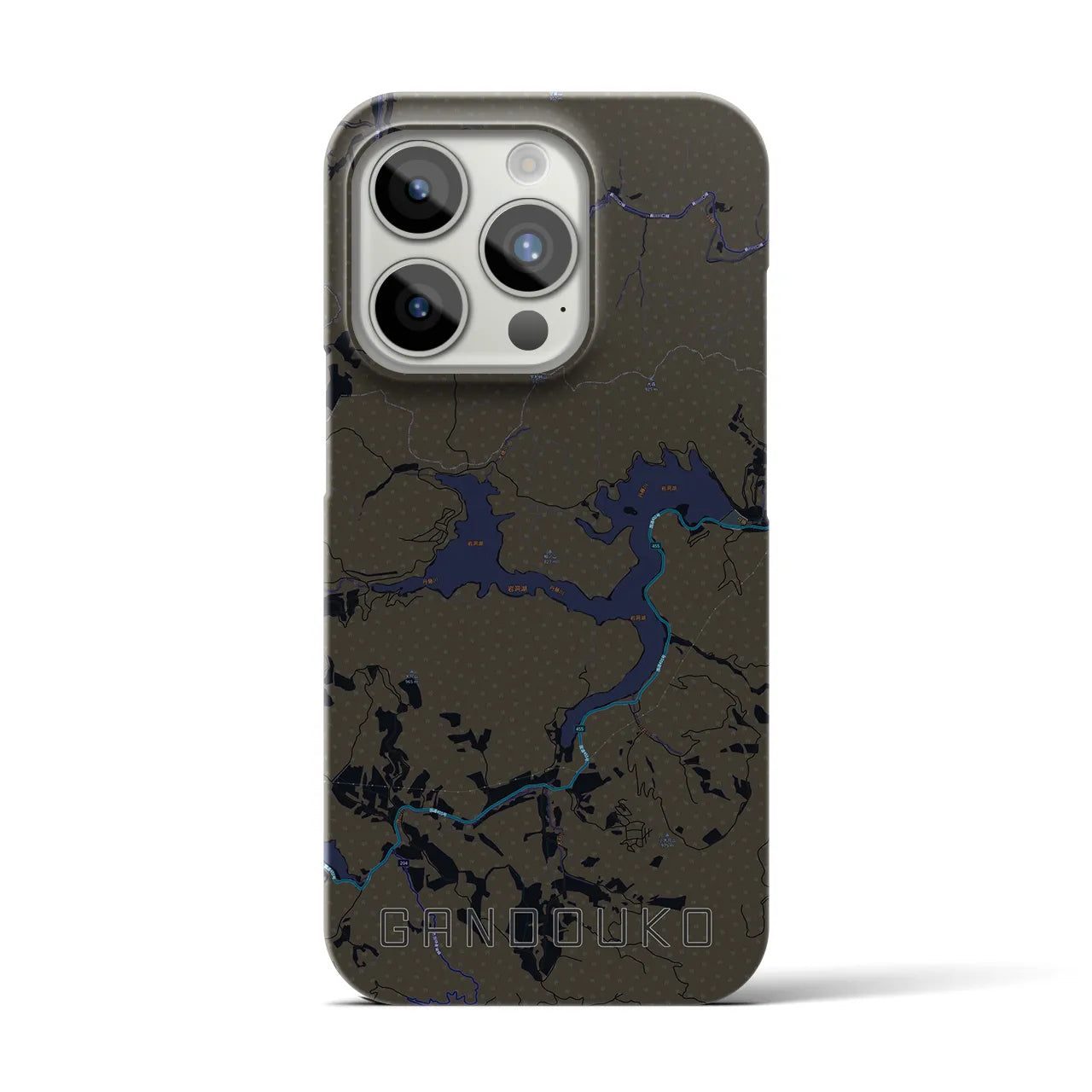 【岩洞湖】地図柄iPhoneケース（バックカバータイプ・ブラック）iPhone 15 Pro 用