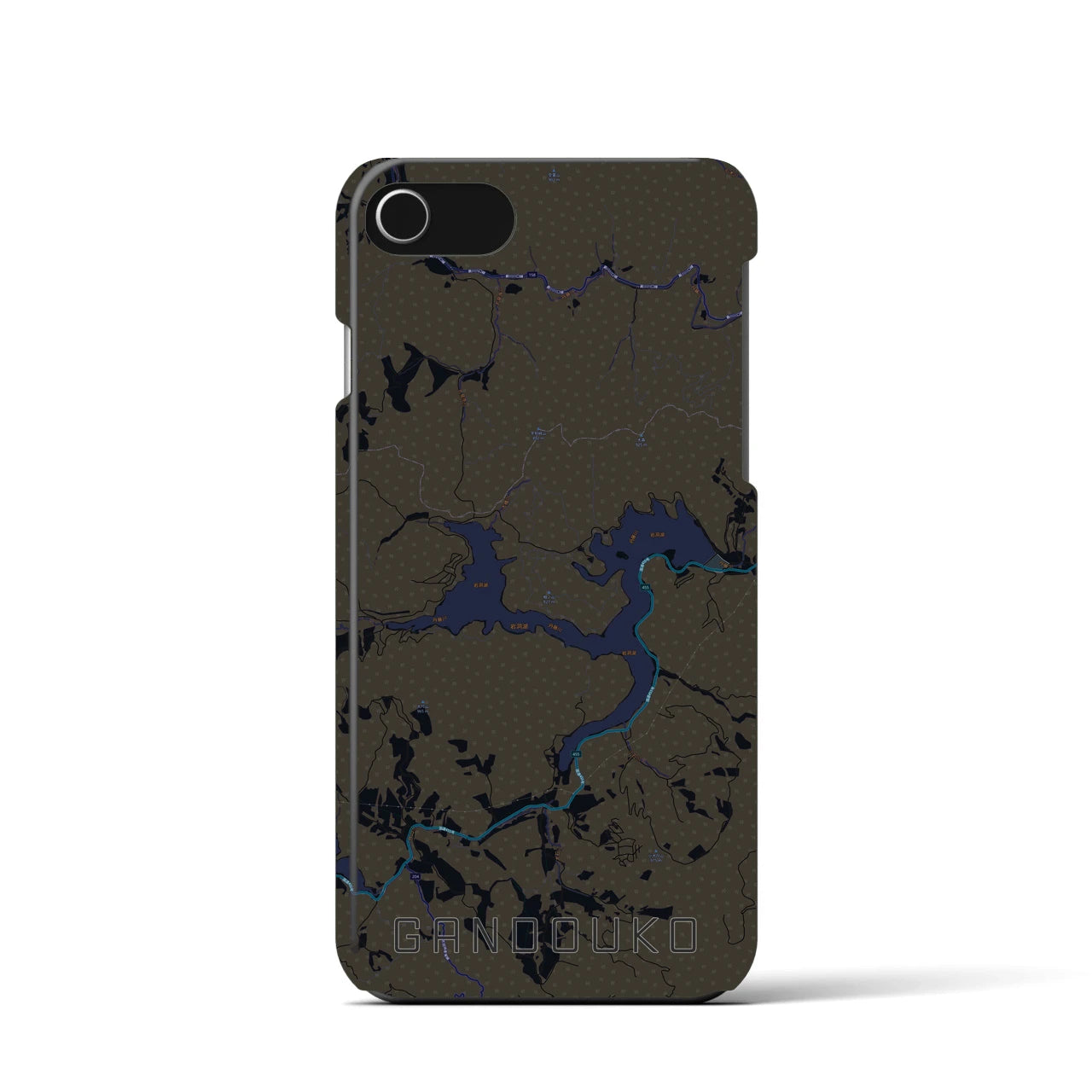 【岩洞湖】地図柄iPhoneケース（バックカバータイプ・ブラック）iPhone SE（第3 / 第2世代） / 8 / 7 / 6s / 6 用