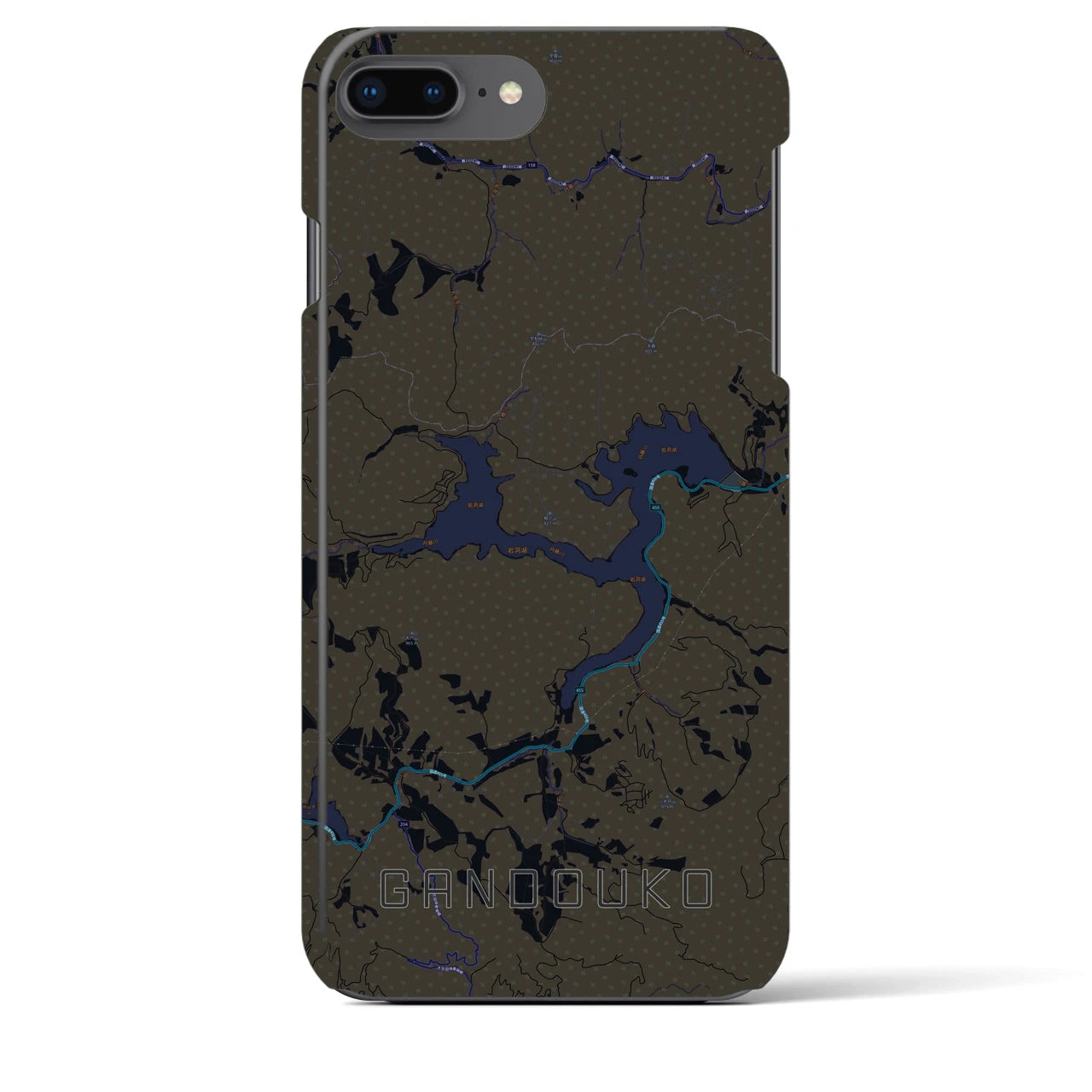 【岩洞湖】地図柄iPhoneケース（バックカバータイプ・ブラック）iPhone 8Plus /7Plus / 6sPlus / 6Plus 用