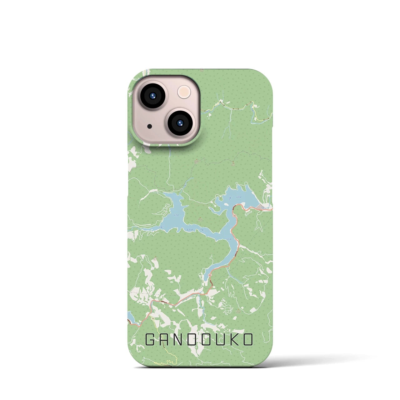 【岩洞湖】地図柄iPhoneケース（バックカバータイプ・ナチュラル）iPhone 13 mini 用