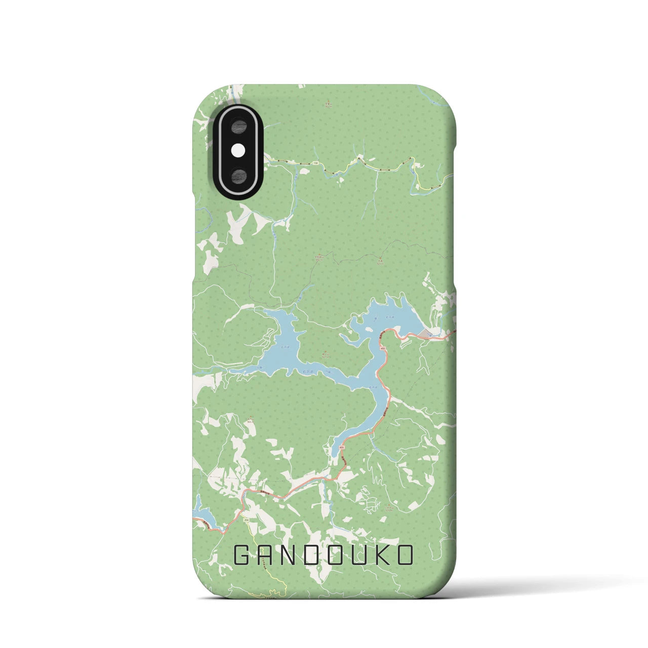 【岩洞湖】地図柄iPhoneケース（バックカバータイプ・ナチュラル）iPhone XS / X 用