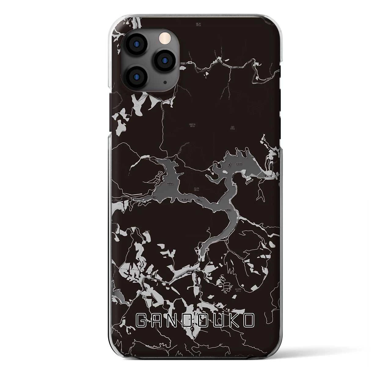 【岩洞湖】地図柄iPhoneケース（クリアタイプ・モノトーン）iPhone 11 Pro Max 用