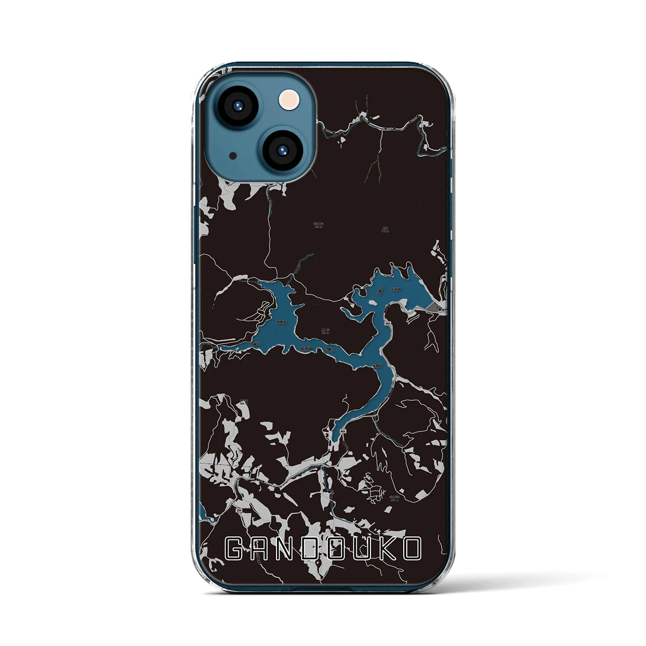 【岩洞湖】地図柄iPhoneケース（クリアタイプ・モノトーン）iPhone 13 用