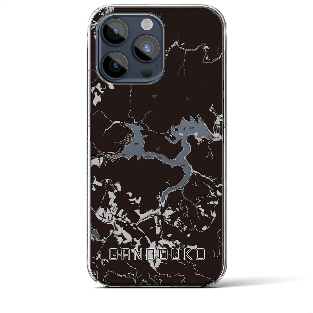 【岩洞湖】地図柄iPhoneケース（クリアタイプ・モノトーン）iPhone 15 Pro Max 用