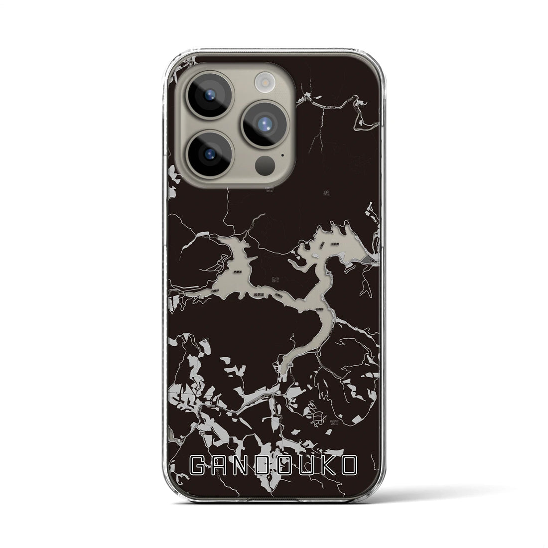 【岩洞湖】地図柄iPhoneケース（クリアタイプ・モノトーン）iPhone 15 Pro 用