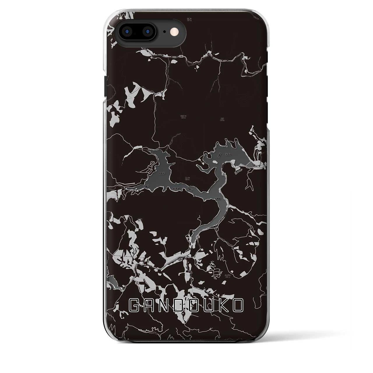【岩洞湖】地図柄iPhoneケース（クリアタイプ・モノトーン）iPhone 8Plus /7Plus / 6sPlus / 6Plus 用