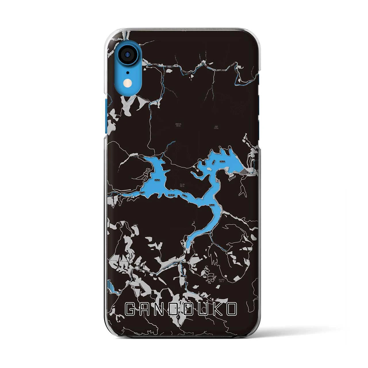 【岩洞湖】地図柄iPhoneケース（クリアタイプ・モノトーン）iPhone XR 用
