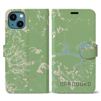 【岩洞湖（岩手県）】地図柄iPhoneケース（手帳タイプ）ナチュラル・iPhone 13 用