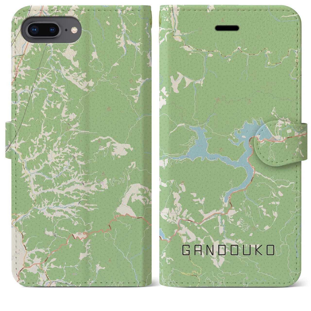 【岩洞湖】地図柄iPhoneケース（手帳両面タイプ・ナチュラル）iPhone 8Plus /7Plus / 6sPlus / 6Plus 用