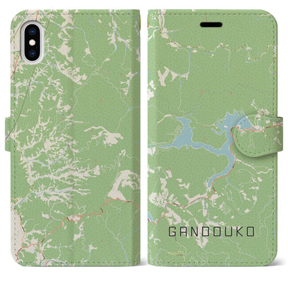【岩洞湖（岩手県）】地図柄iPhoneケース（手帳タイプ）ナチュラル・iPhone XS Max 用