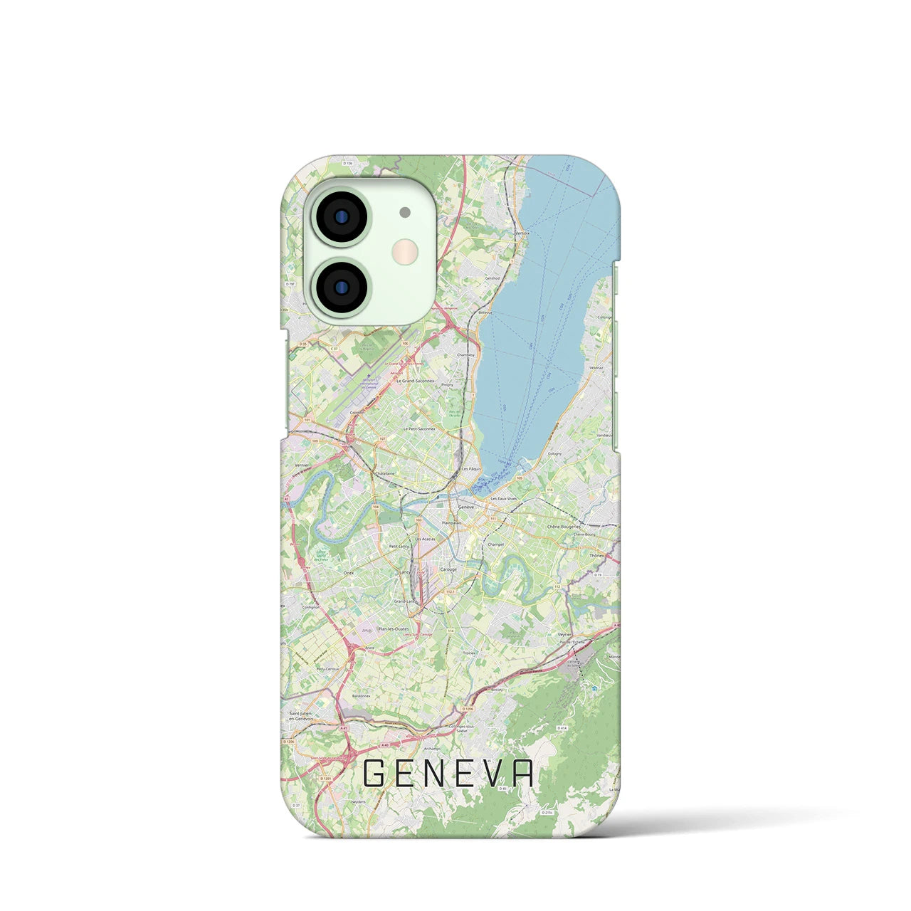 【ジュネーヴ】地図柄iPhoneケース（バックカバータイプ・ナチュラル）iPhone 12 mini 用