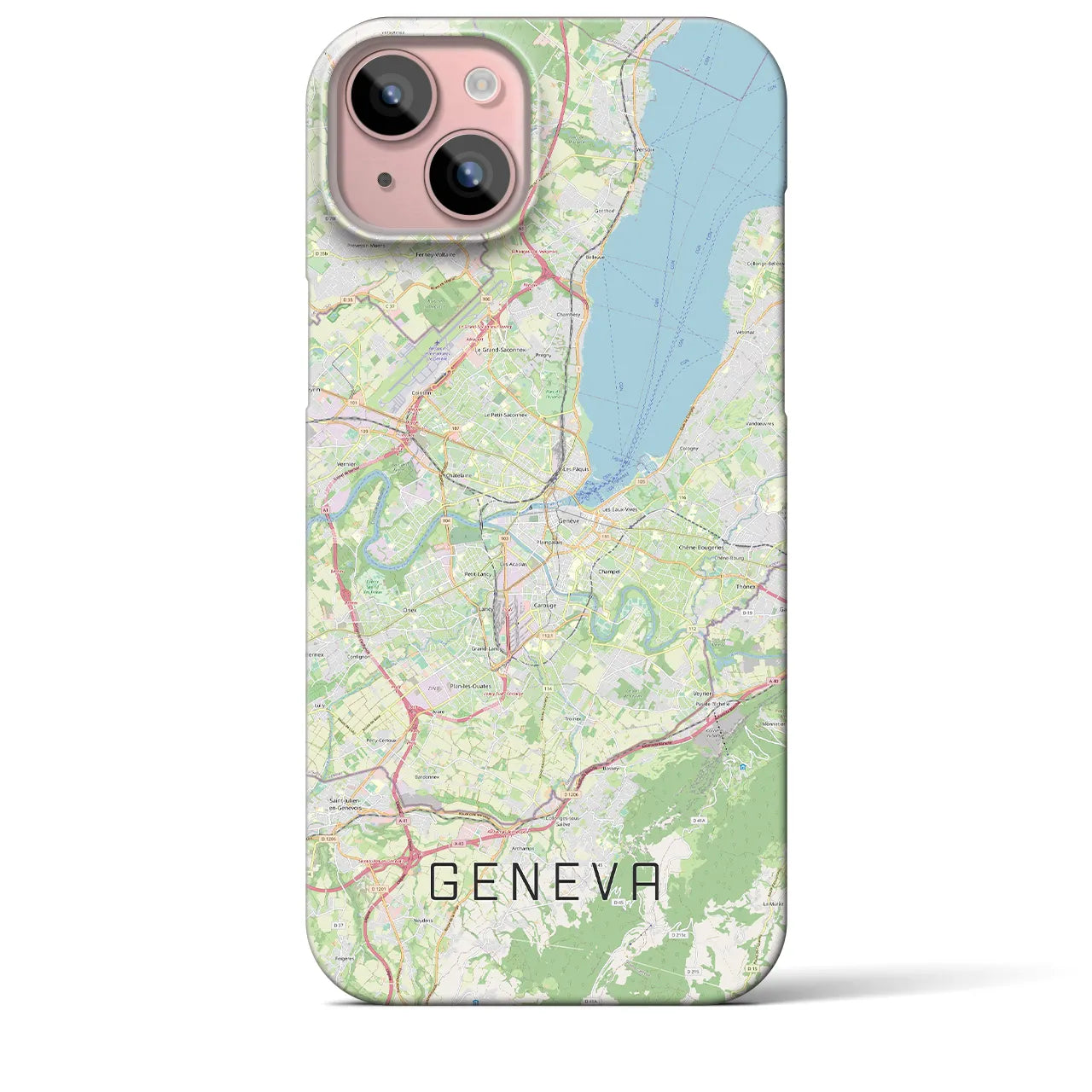 【ジュネーヴ】地図柄iPhoneケース（バックカバータイプ・ナチュラル）iPhone 15 Plus 用