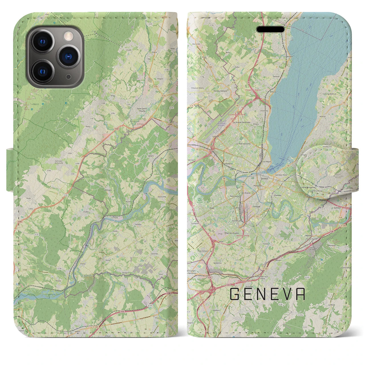 【ジュネーヴ】地図柄iPhoneケース（手帳両面タイプ・ナチュラル）iPhone 11 Pro Max 用