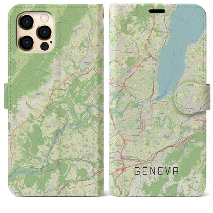 【ジュネーヴ】地図柄iPhoneケース（手帳両面タイプ・ナチュラル）iPhone 12 Pro Max 用