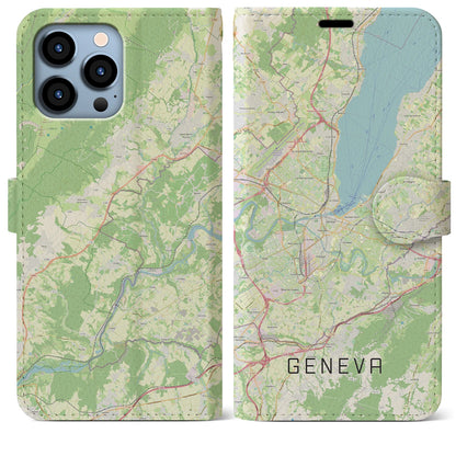 【ジュネーヴ】地図柄iPhoneケース（手帳両面タイプ・ナチュラル）iPhone 13 Pro Max 用