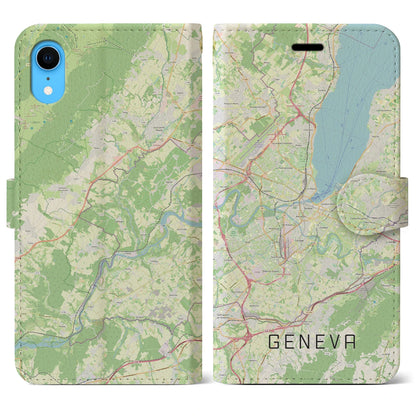 【ジュネーヴ】地図柄iPhoneケース（手帳両面タイプ・ナチュラル）iPhone XR 用