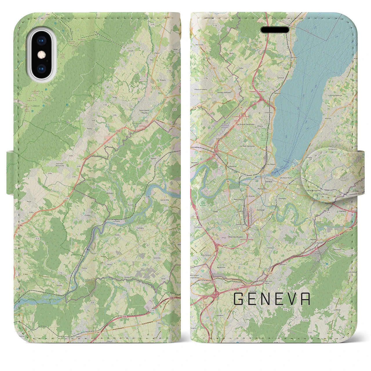 【ジュネーヴ】地図柄iPhoneケース（手帳両面タイプ・ナチュラル）iPhone XS Max 用