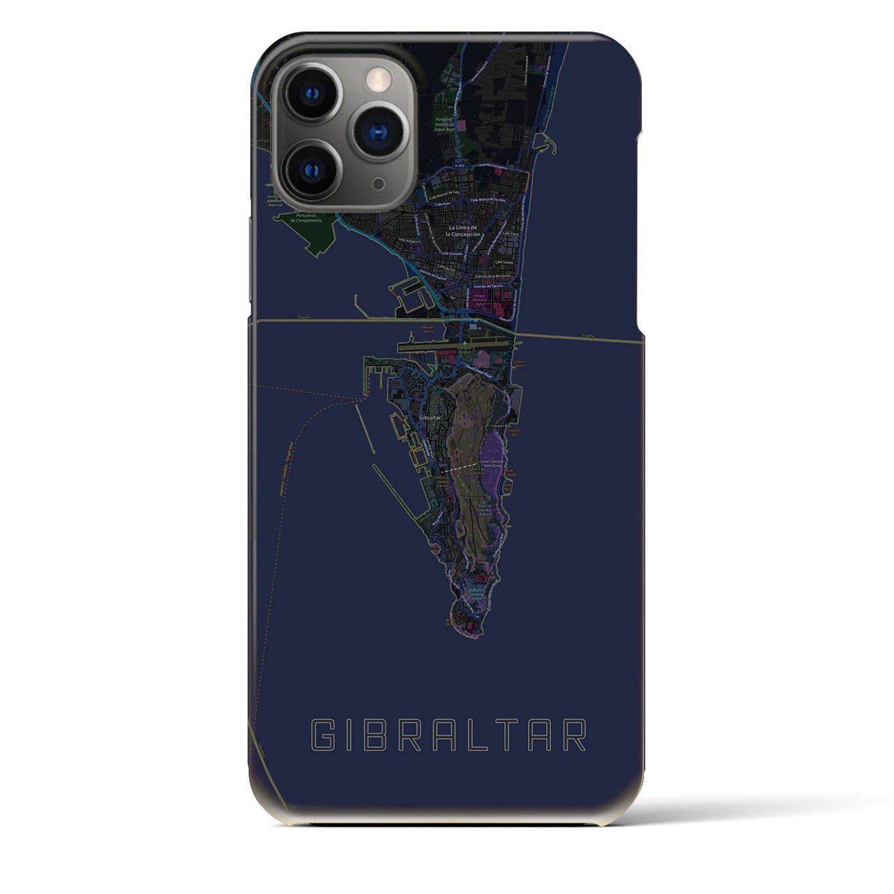 【ジブラルタル】地図柄iPhoneケース（バックカバータイプ・ブラック）iPhone 11 Pro Max 用