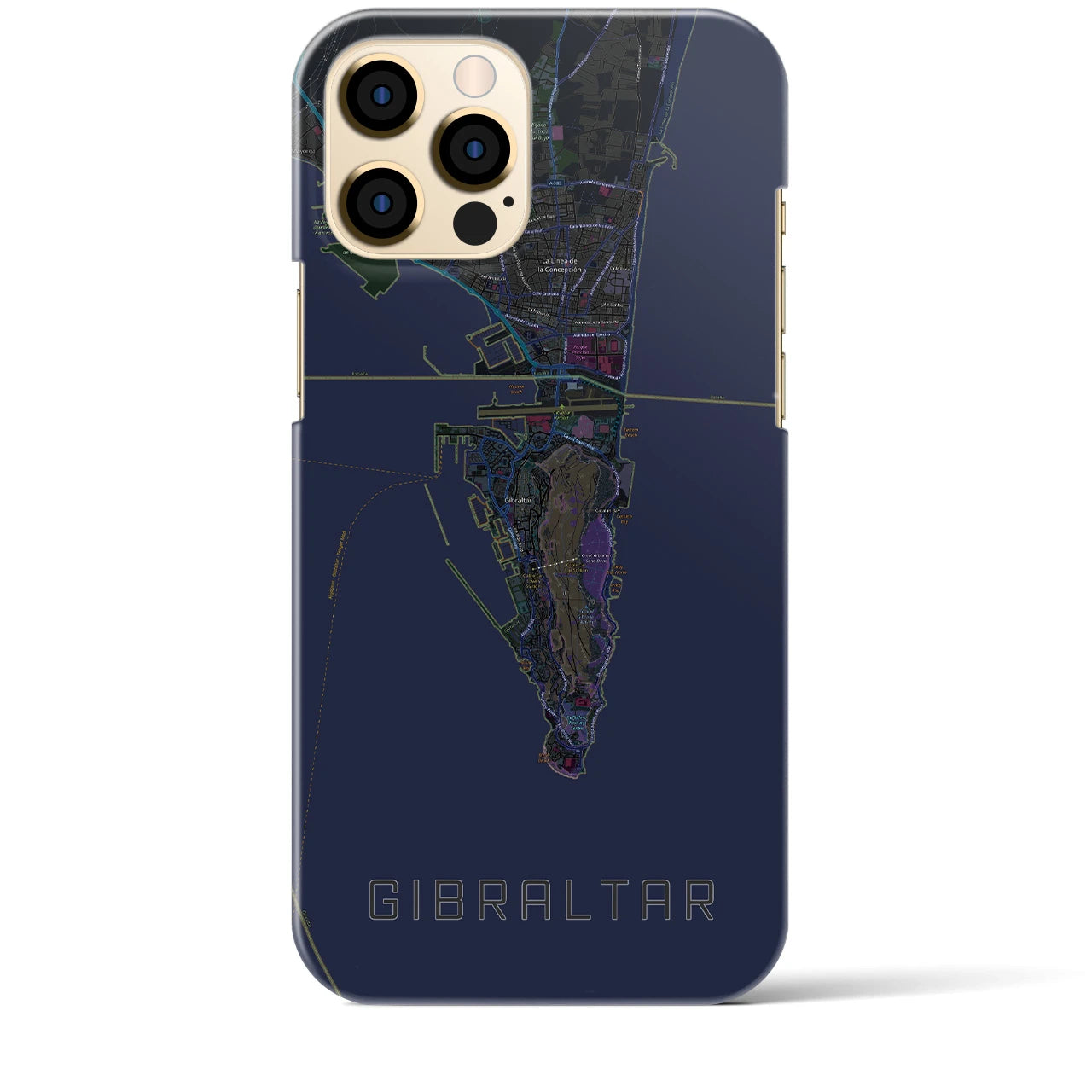 【ジブラルタル】地図柄iPhoneケース（バックカバータイプ・ブラック）iPhone 12 Pro Max 用
