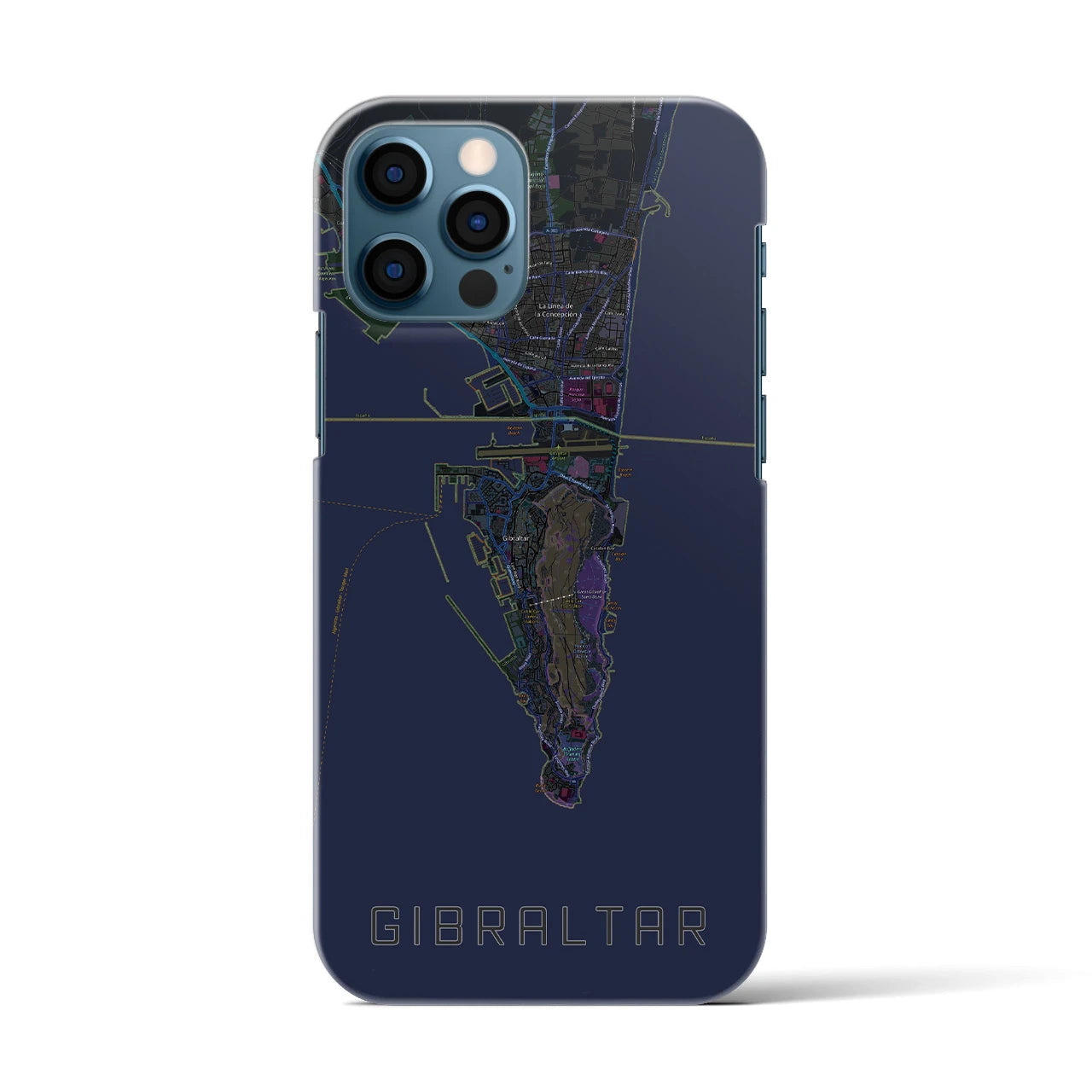 【ジブラルタル】地図柄iPhoneケース（バックカバータイプ・ブラック）iPhone 12 / 12 Pro 用