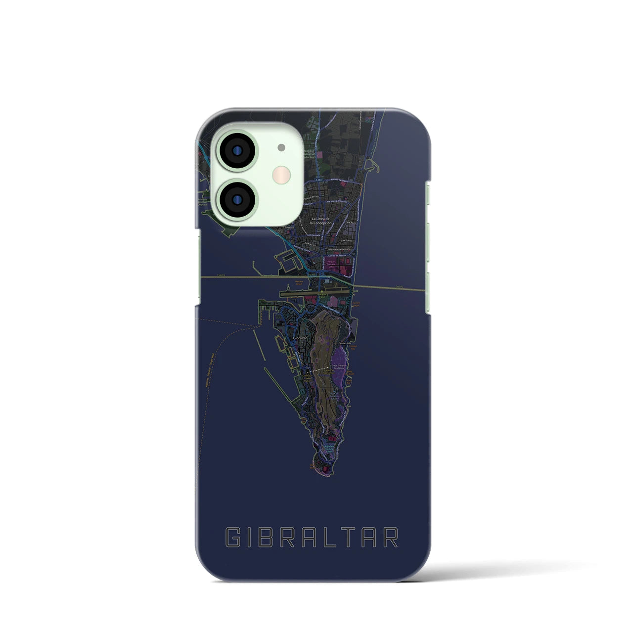【ジブラルタル】地図柄iPhoneケース（バックカバータイプ・ブラック）iPhone 12 mini 用