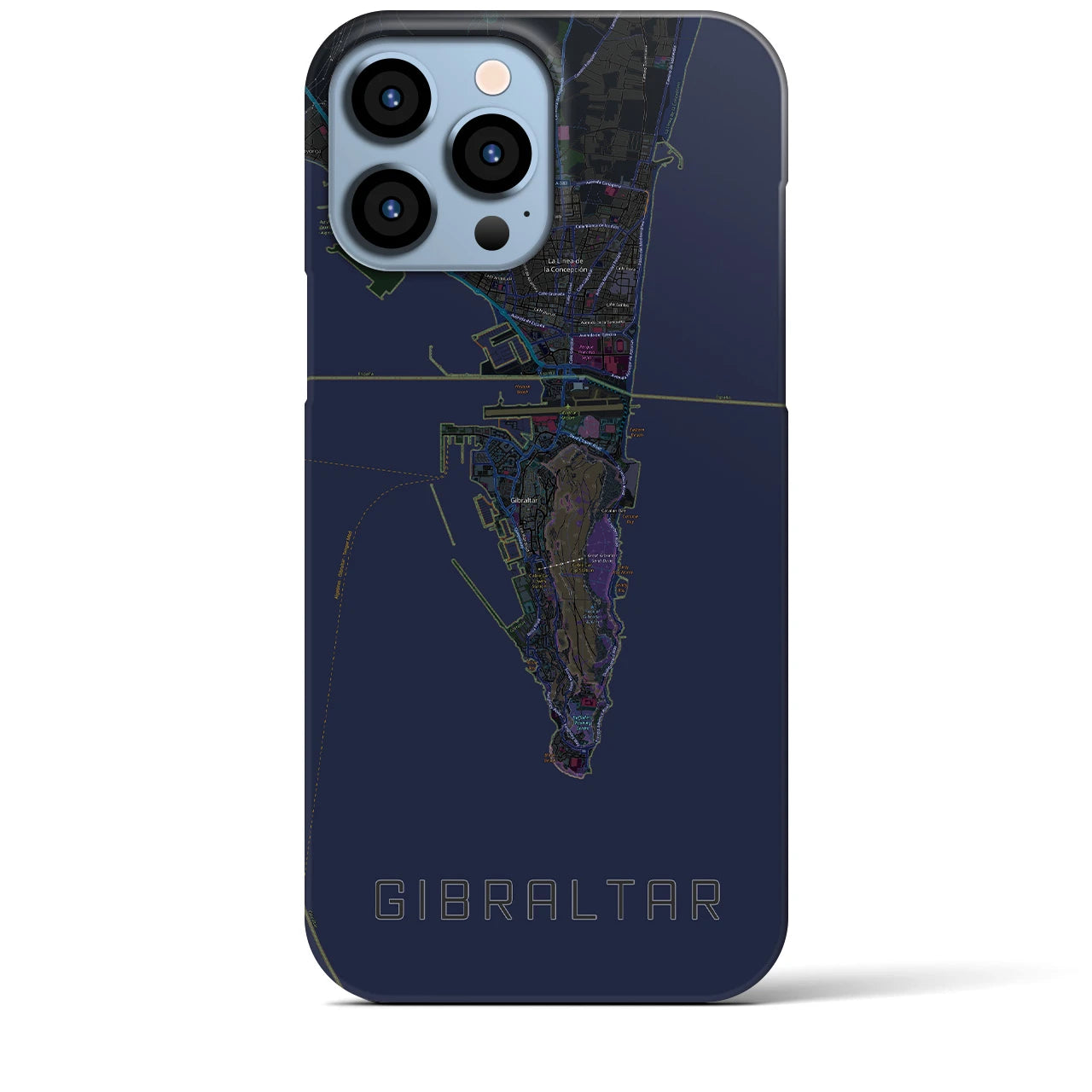 【ジブラルタル】地図柄iPhoneケース（バックカバータイプ・ブラック）iPhone 13 Pro Max 用