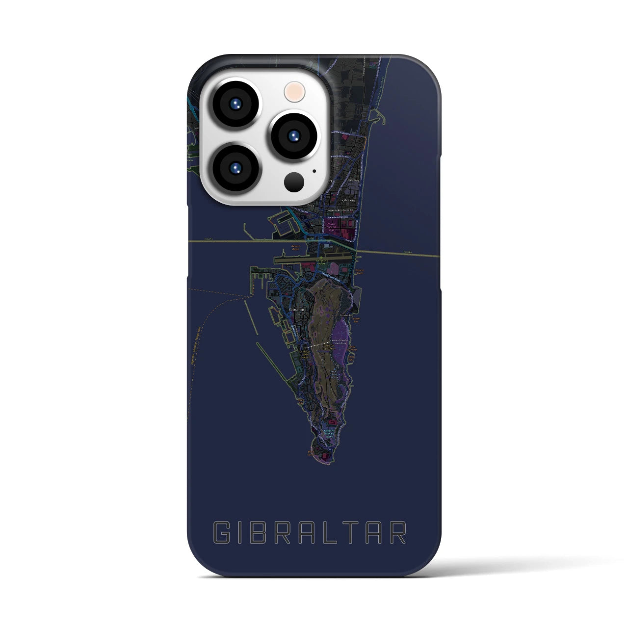 【ジブラルタル】地図柄iPhoneケース（バックカバータイプ・ブラック）iPhone 13 Pro 用