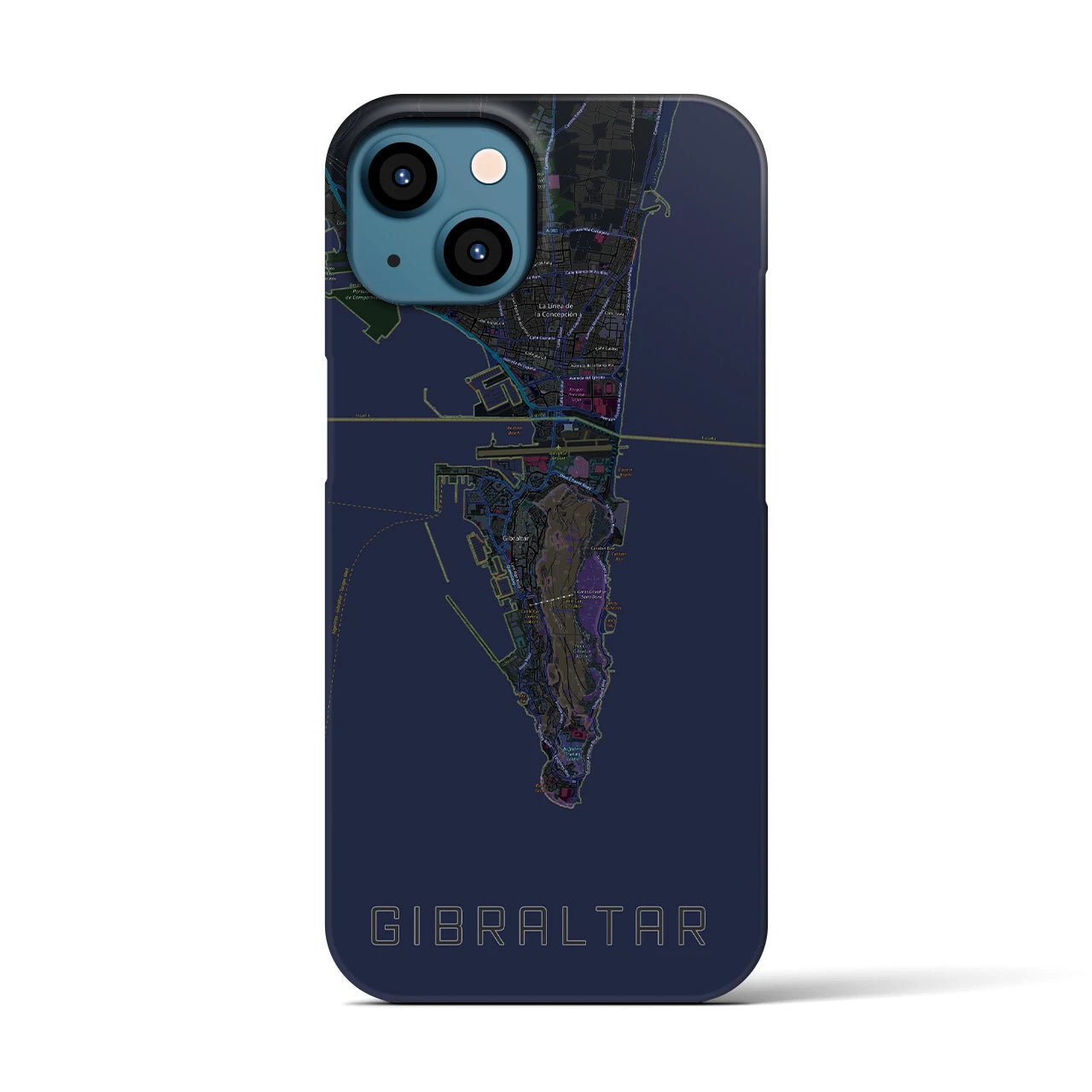 【ジブラルタル】地図柄iPhoneケース（バックカバータイプ・ブラック）iPhone 13 用