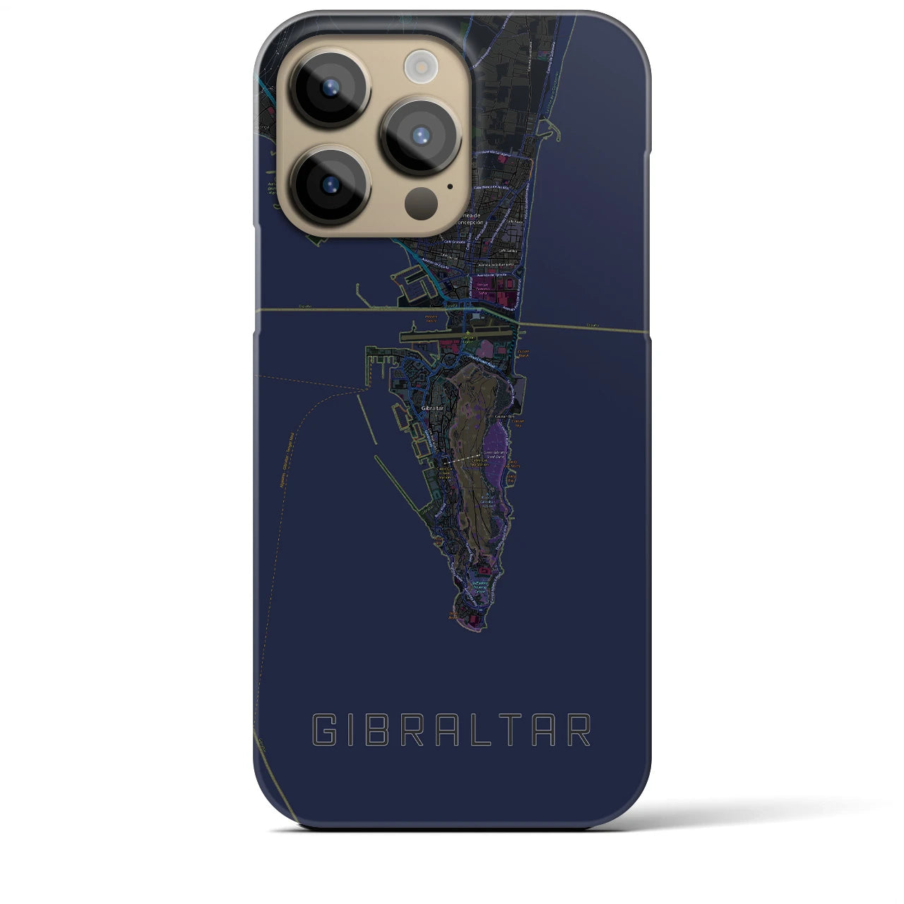 【ジブラルタル】地図柄iPhoneケース（バックカバータイプ・ブラック）iPhone 14 Pro Max 用
