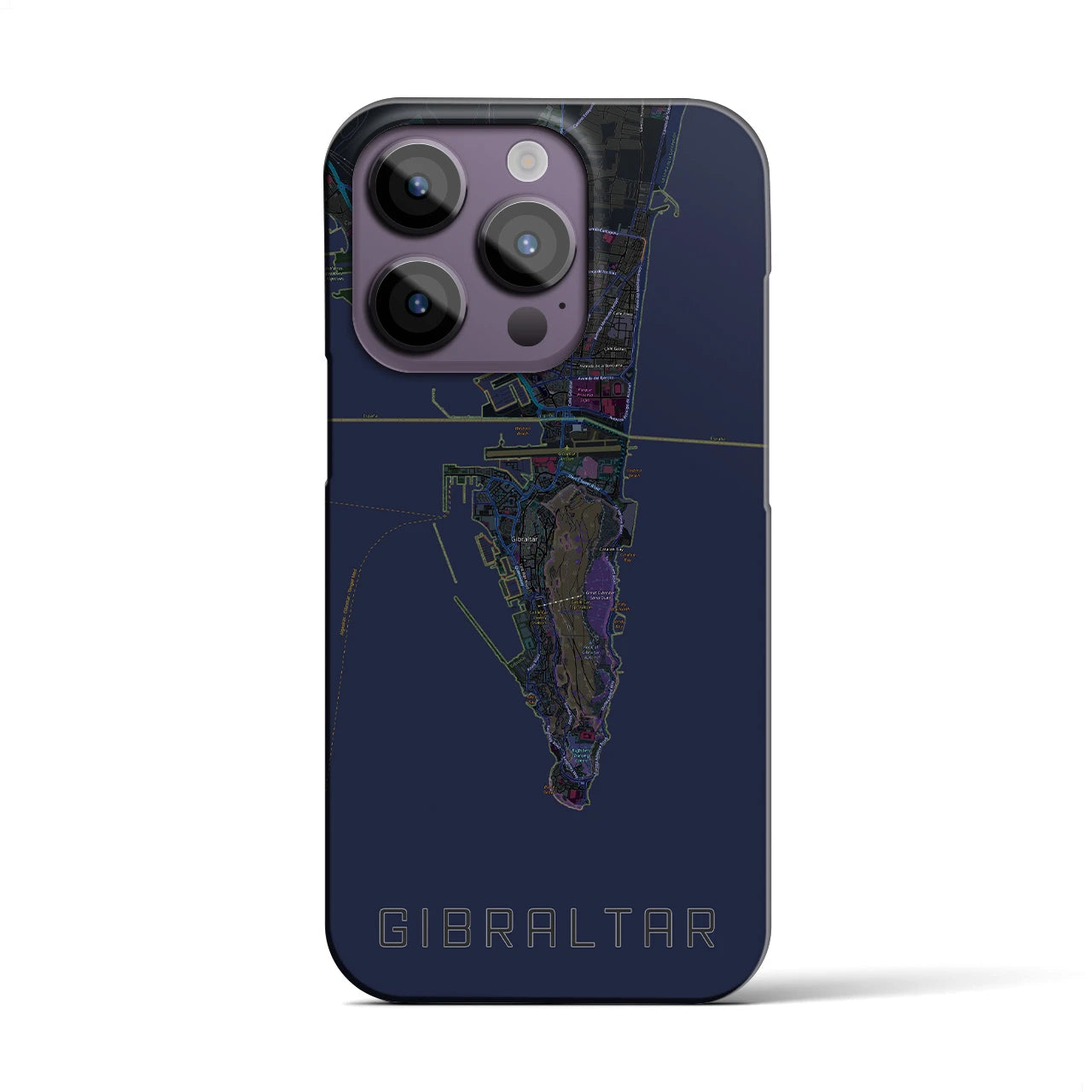 【ジブラルタル】地図柄iPhoneケース（バックカバータイプ・ブラック）iPhone 14 Pro 用