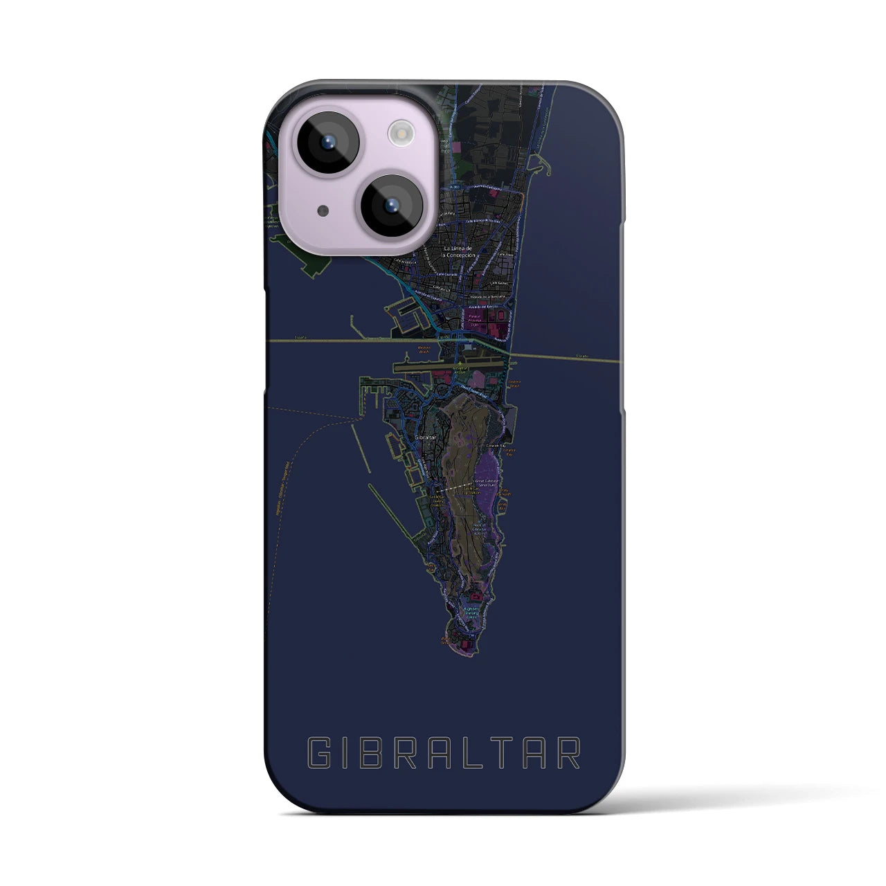 【ジブラルタル】地図柄iPhoneケース（バックカバータイプ・ブラック）iPhone 14 用