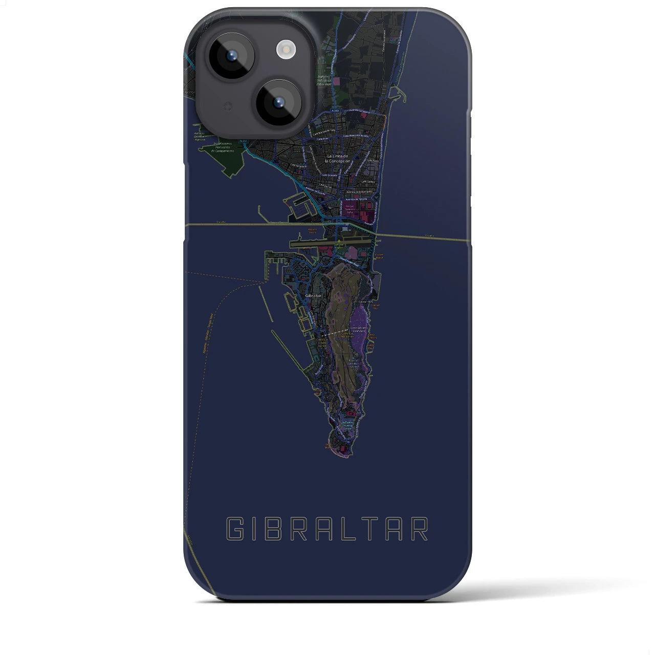 【ジブラルタル】地図柄iPhoneケース（バックカバータイプ・ブラック）iPhone 14 Plus 用