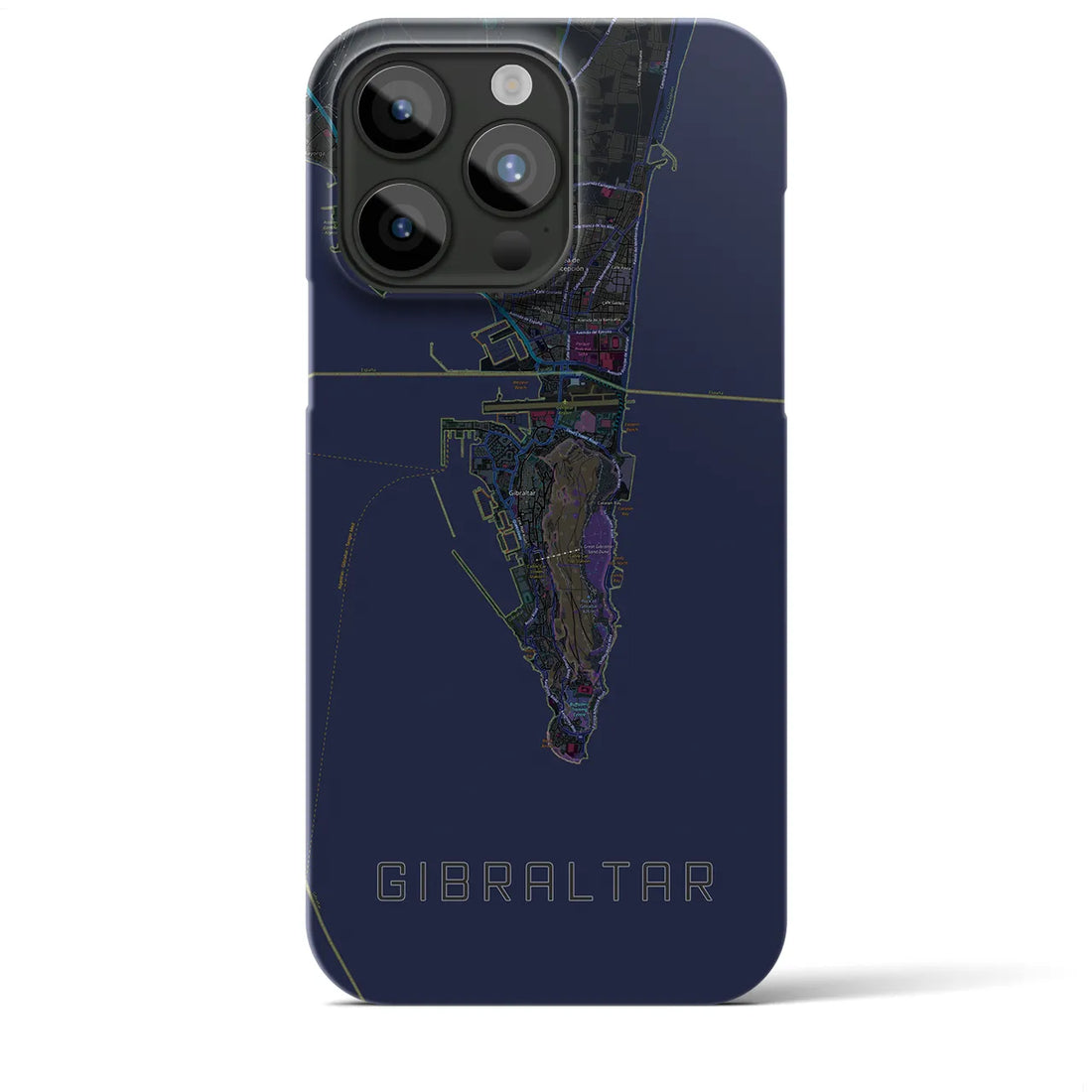 【ジブラルタル】地図柄iPhoneケース（バックカバータイプ・ブラック）iPhone 15 Pro Max 用