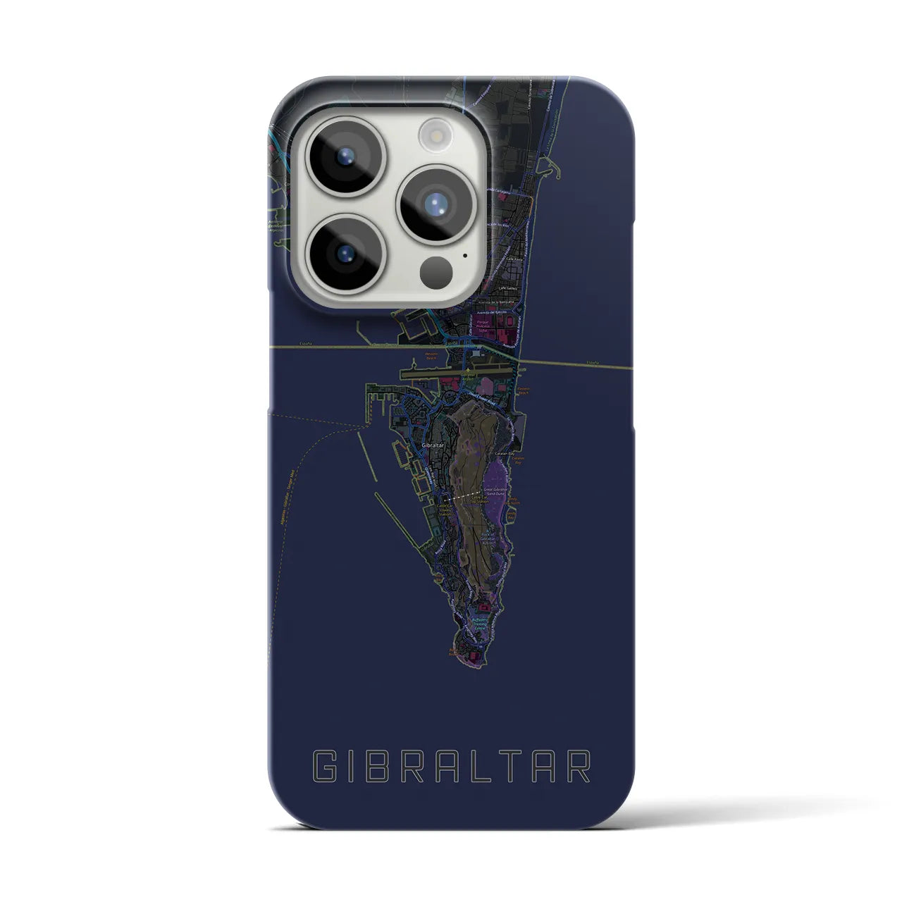 【ジブラルタル】地図柄iPhoneケース（バックカバータイプ・ブラック）iPhone 15 Pro 用