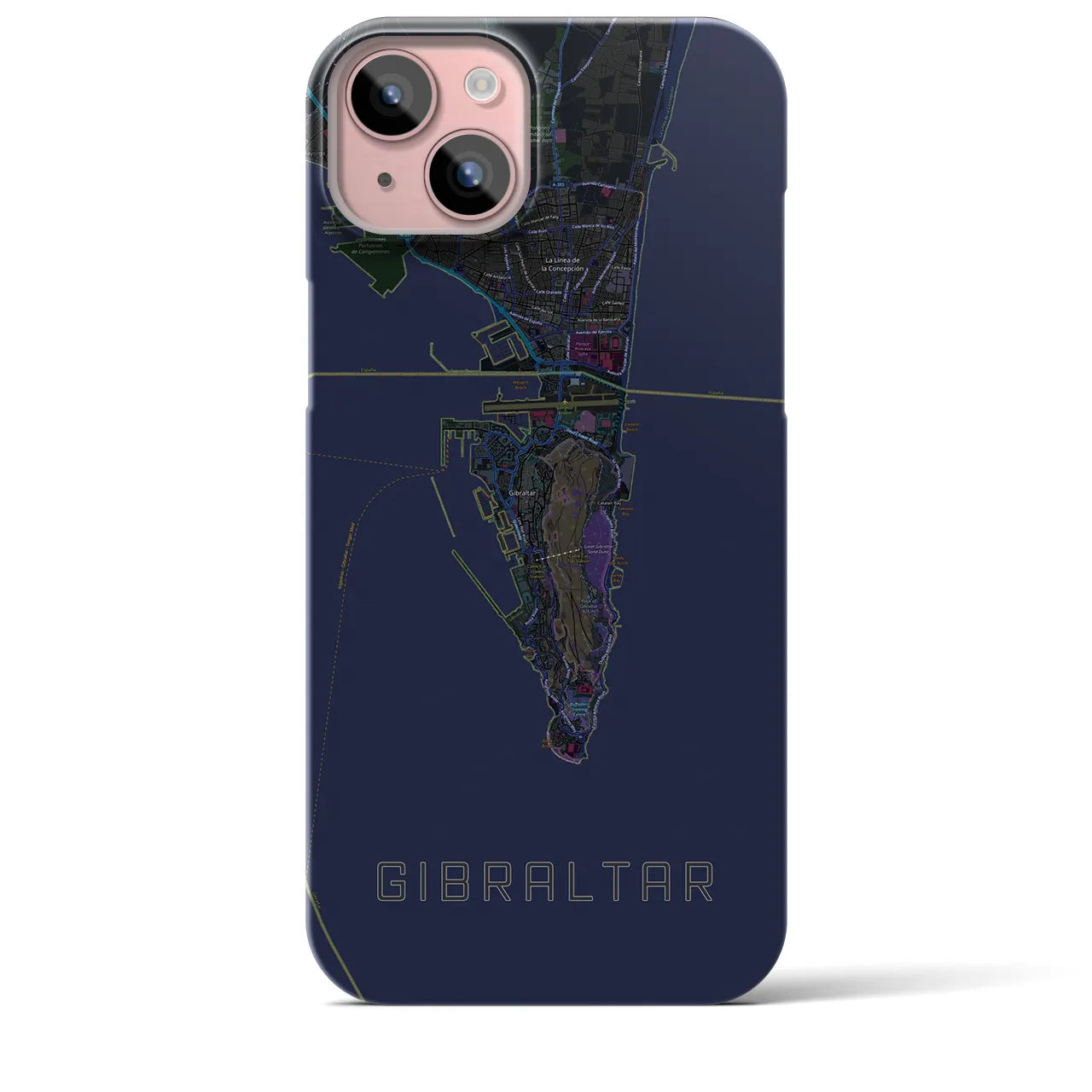 【ジブラルタル】地図柄iPhoneケース（バックカバータイプ・ブラック）iPhone 15 Plus 用