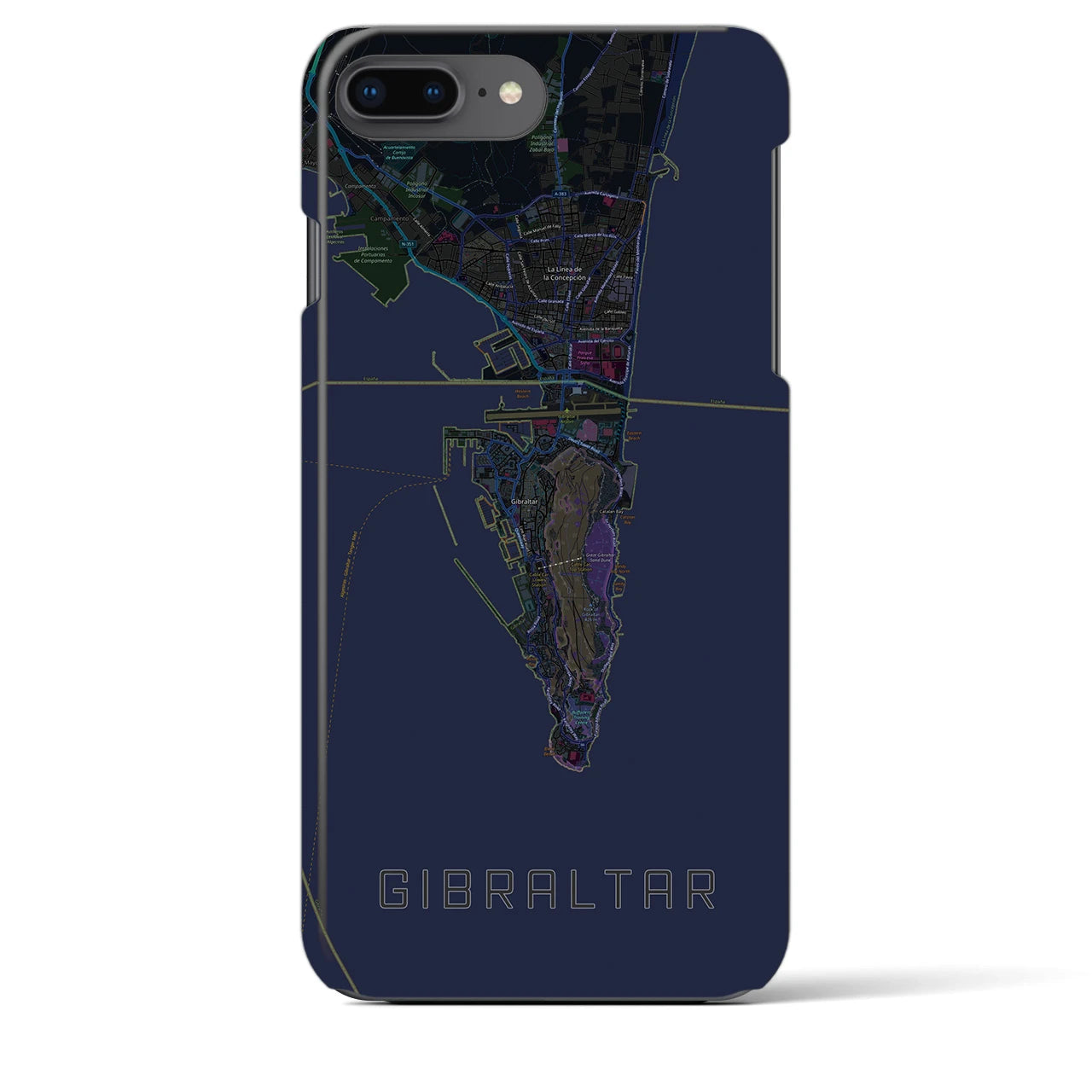 【ジブラルタル】地図柄iPhoneケース（バックカバータイプ・ブラック）iPhone 8Plus /7Plus / 6sPlus / 6Plus 用