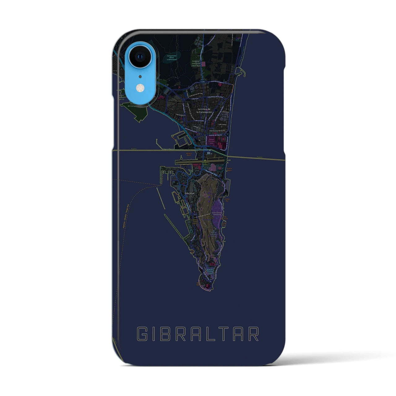 【ジブラルタル】地図柄iPhoneケース（バックカバータイプ・ブラック）iPhone XR 用