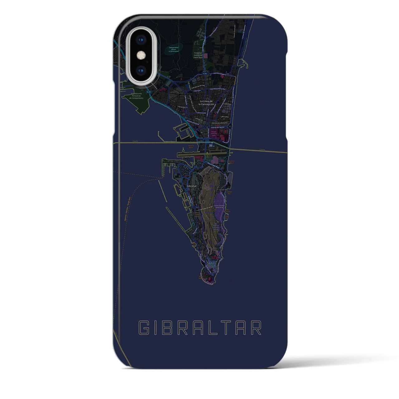 【ジブラルタル】地図柄iPhoneケース（バックカバータイプ・ブラック）iPhone XS Max 用