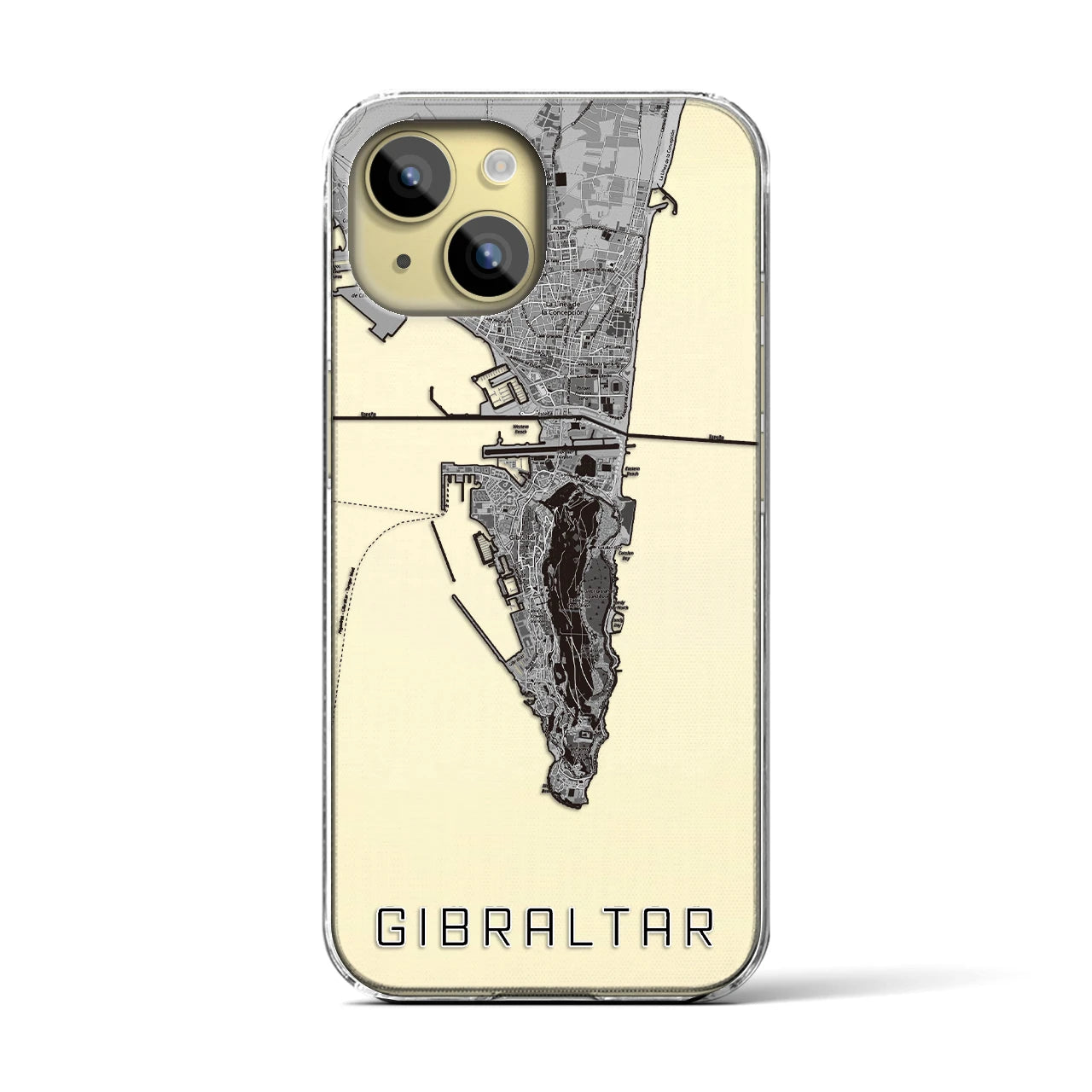 【ジブラルタル】地図柄iPhoneケース（クリアタイプ・モノトーン）iPhone 15 用