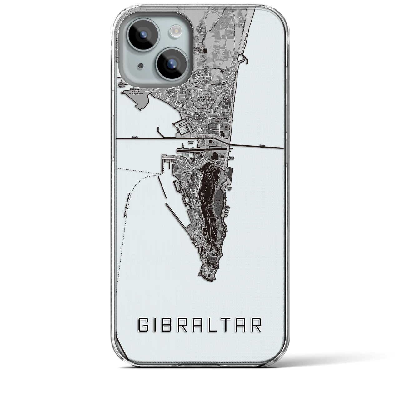 【ジブラルタル】地図柄iPhoneケース（クリアタイプ・モノトーン）iPhone 15 Plus 用