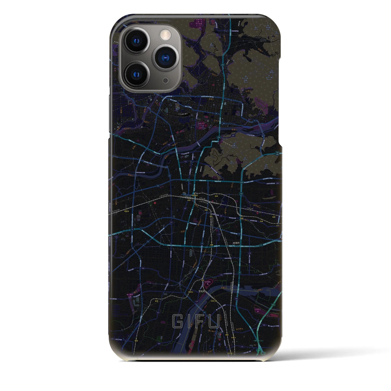 【岐阜】地図柄iPhoneケース（バックカバータイプ・ブラック）iPhone 11 Pro Max 用