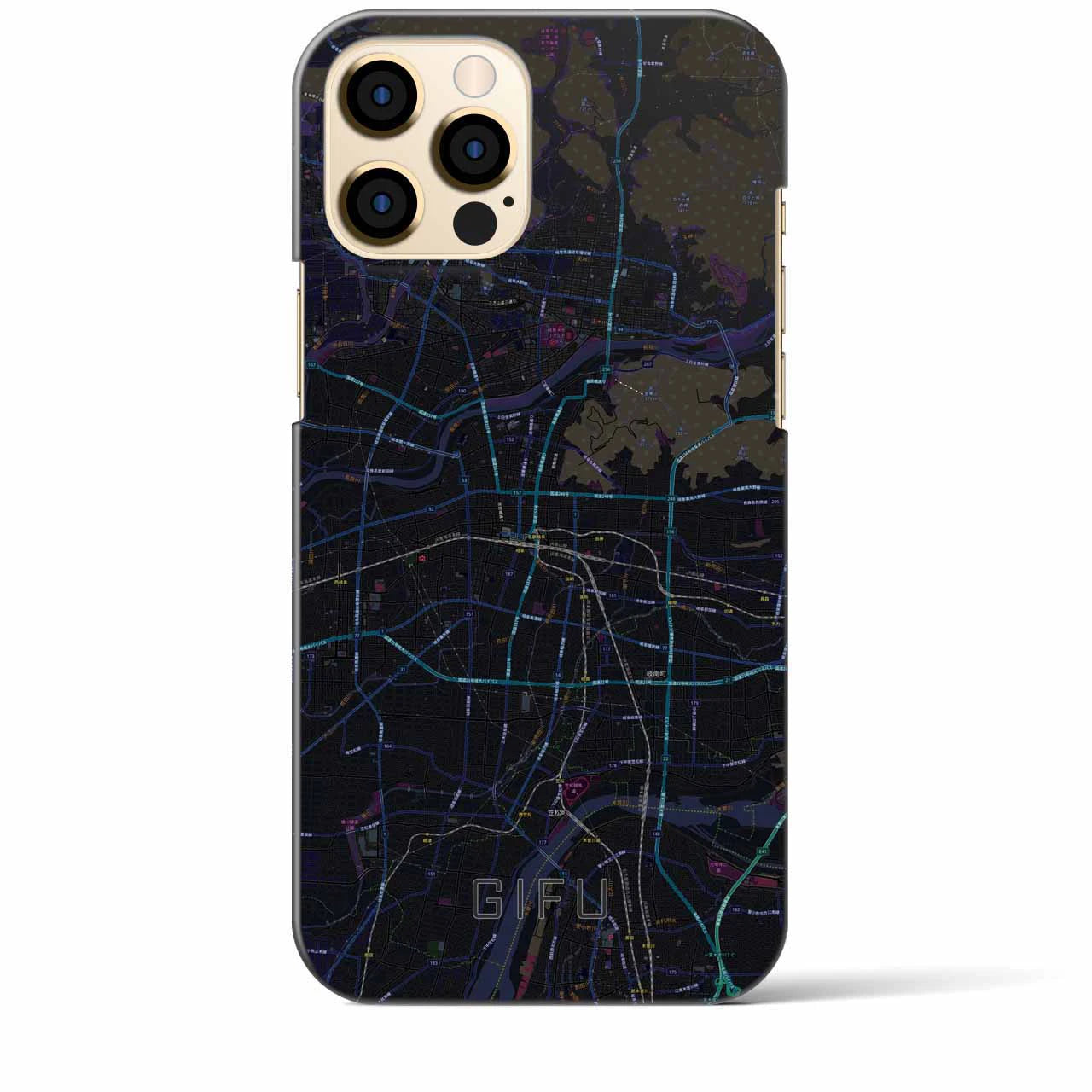 【岐阜】地図柄iPhoneケース（バックカバータイプ・ブラック）iPhone 12 Pro Max 用