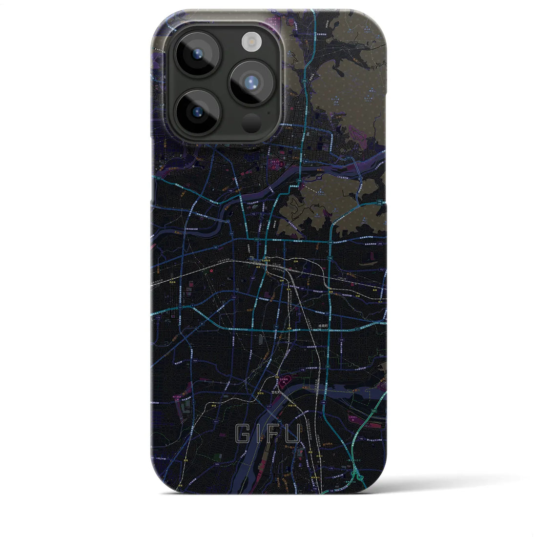 【岐阜】地図柄iPhoneケース（バックカバータイプ・ブラック）iPhone 15 Pro Max 用