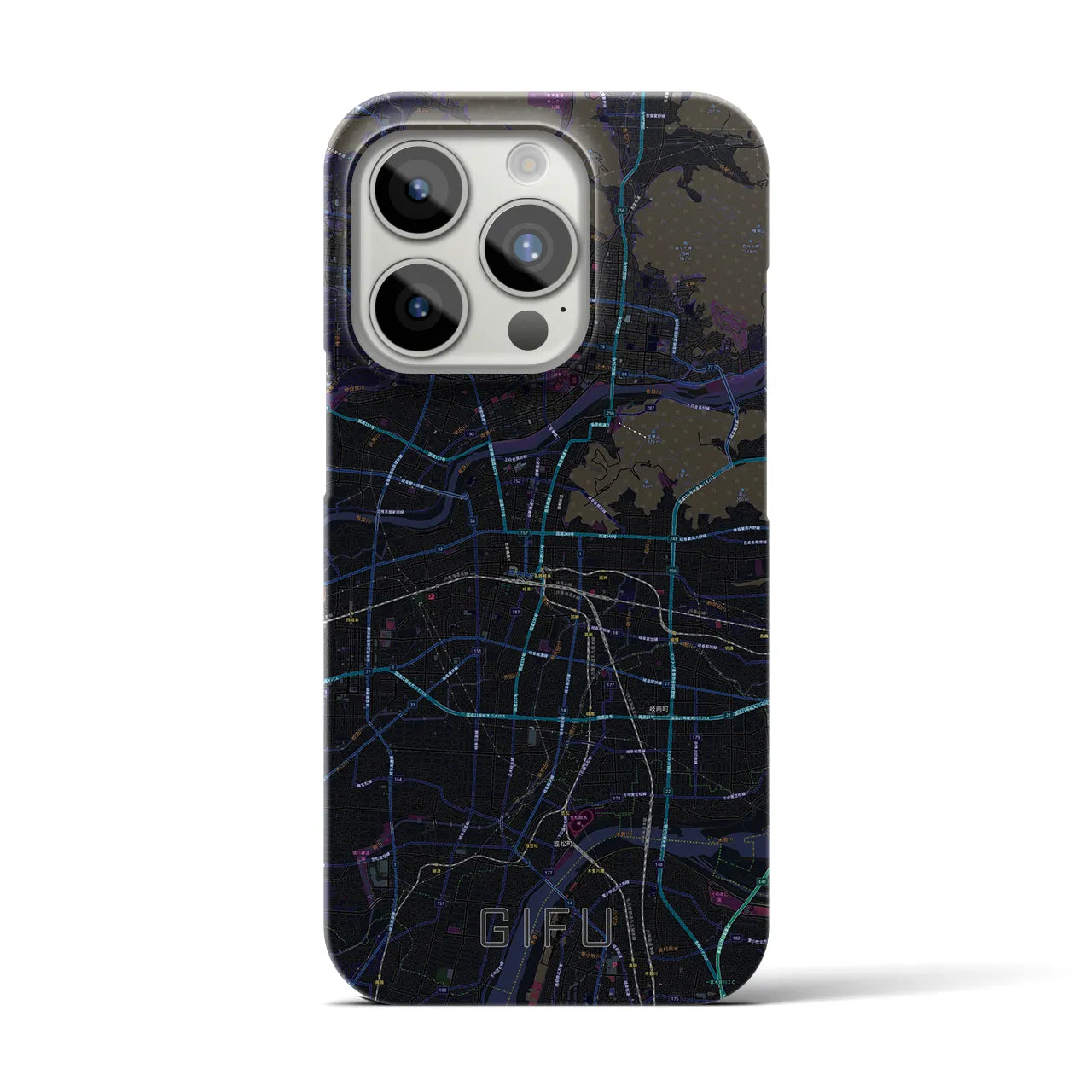 【岐阜】地図柄iPhoneケース（バックカバータイプ・ブラック）iPhone 15 Pro 用